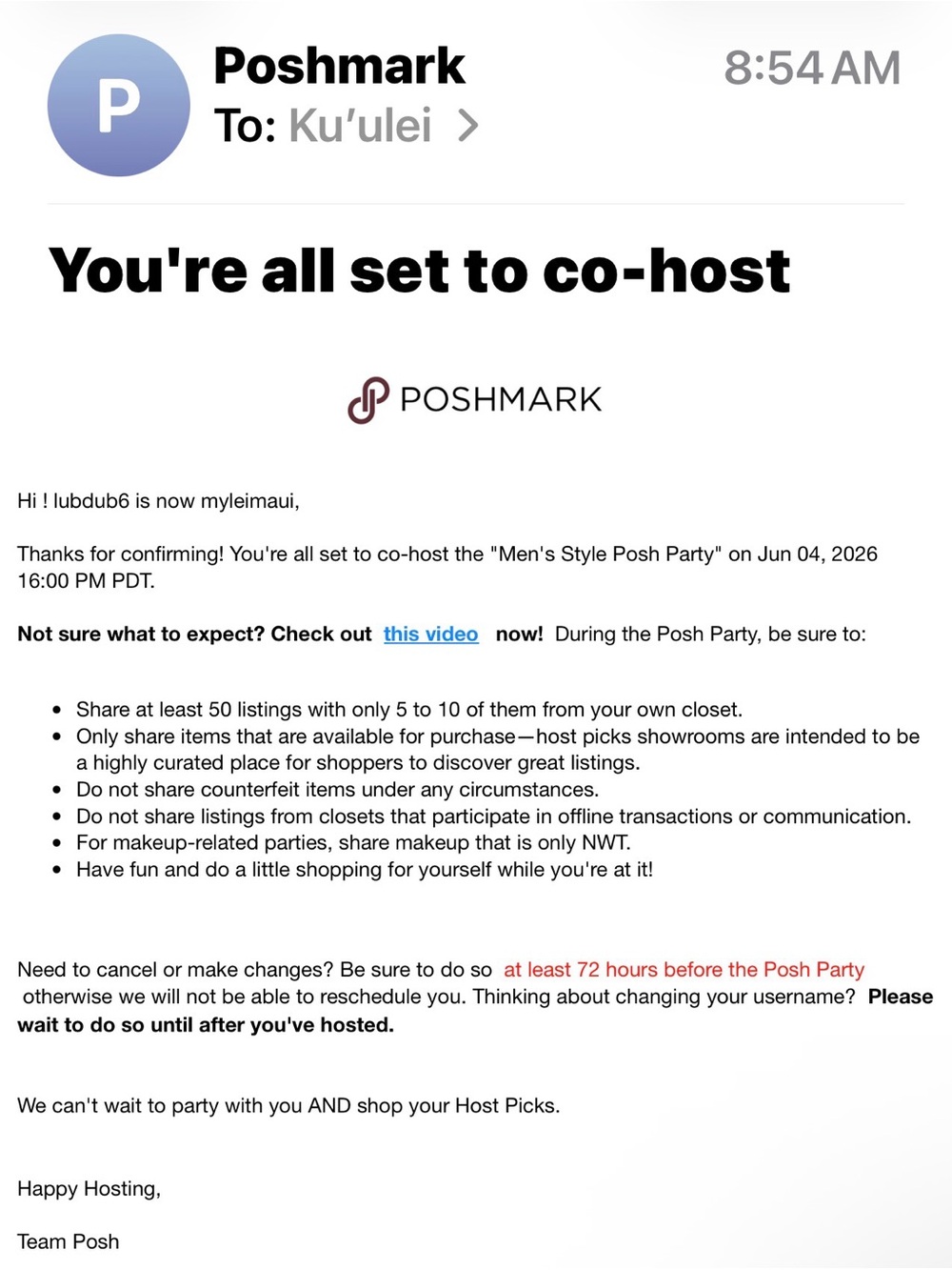 Co-hosting the "Men's Style Posh Party" on Jun 04, 2026 16:00 PM PDT.